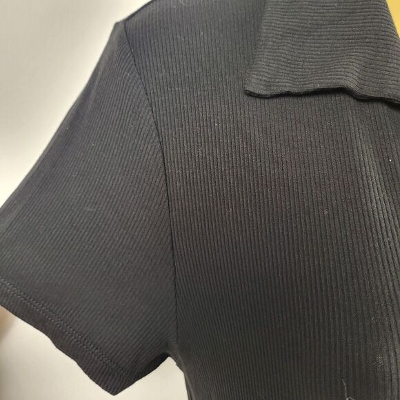 Ambiance Black Mini Dress Med to Large* Ribbed Collared Pullover Stretch Bodycon - Picture 9 of 11